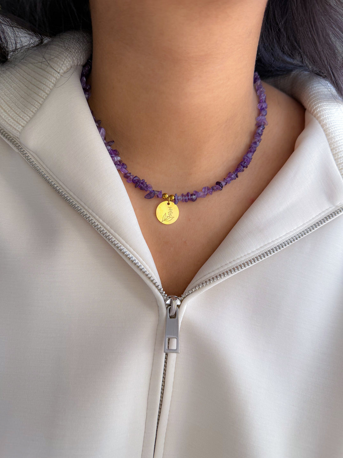 Collier CAMÉLIA personnalisable Fleur de Naissance - Améthyste : Protection, lâcher-prise, clarté mentale