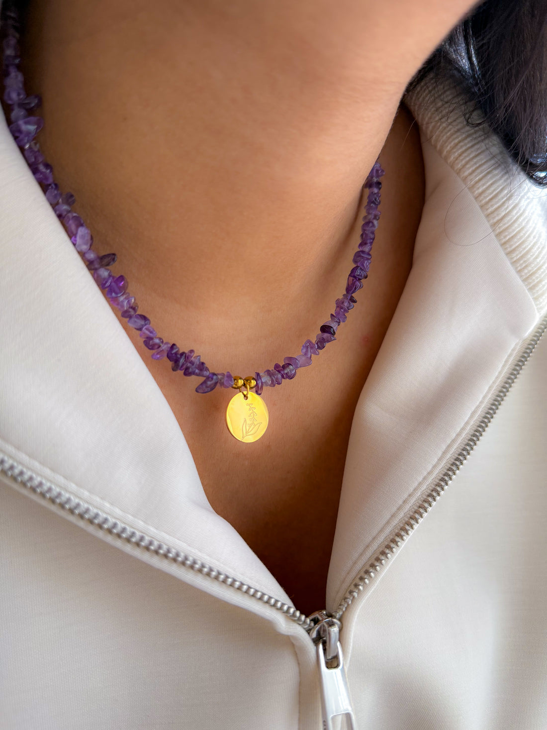 Collier CAMÉLIA personnalisable Fleur de Naissance - Améthyste : Protection, lâcher-prise, clarté mentale