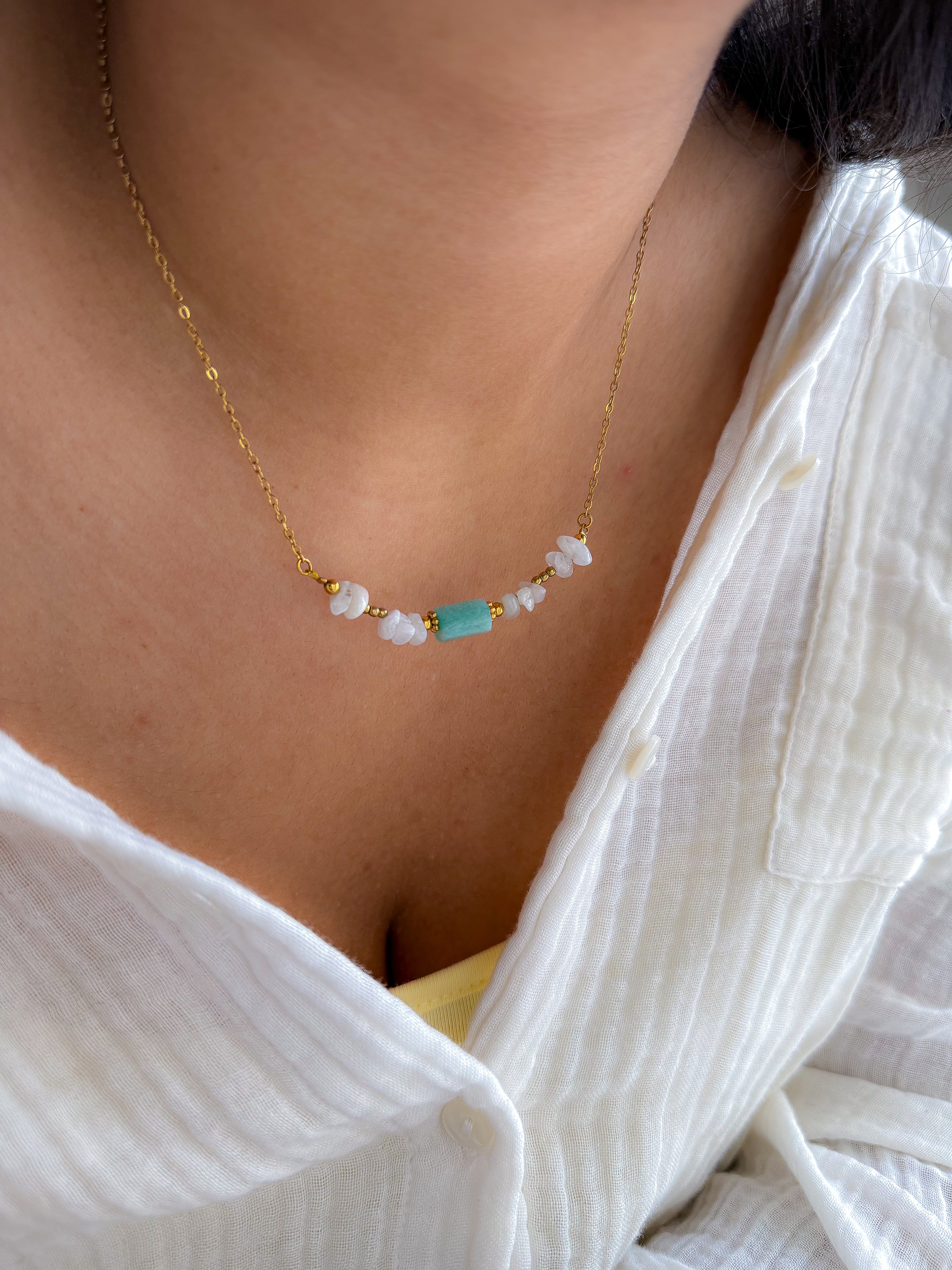 Collier Lys Pierre de Lune & Amazonite - Équilibre émotionnel, intuition, harmonie intérieure
