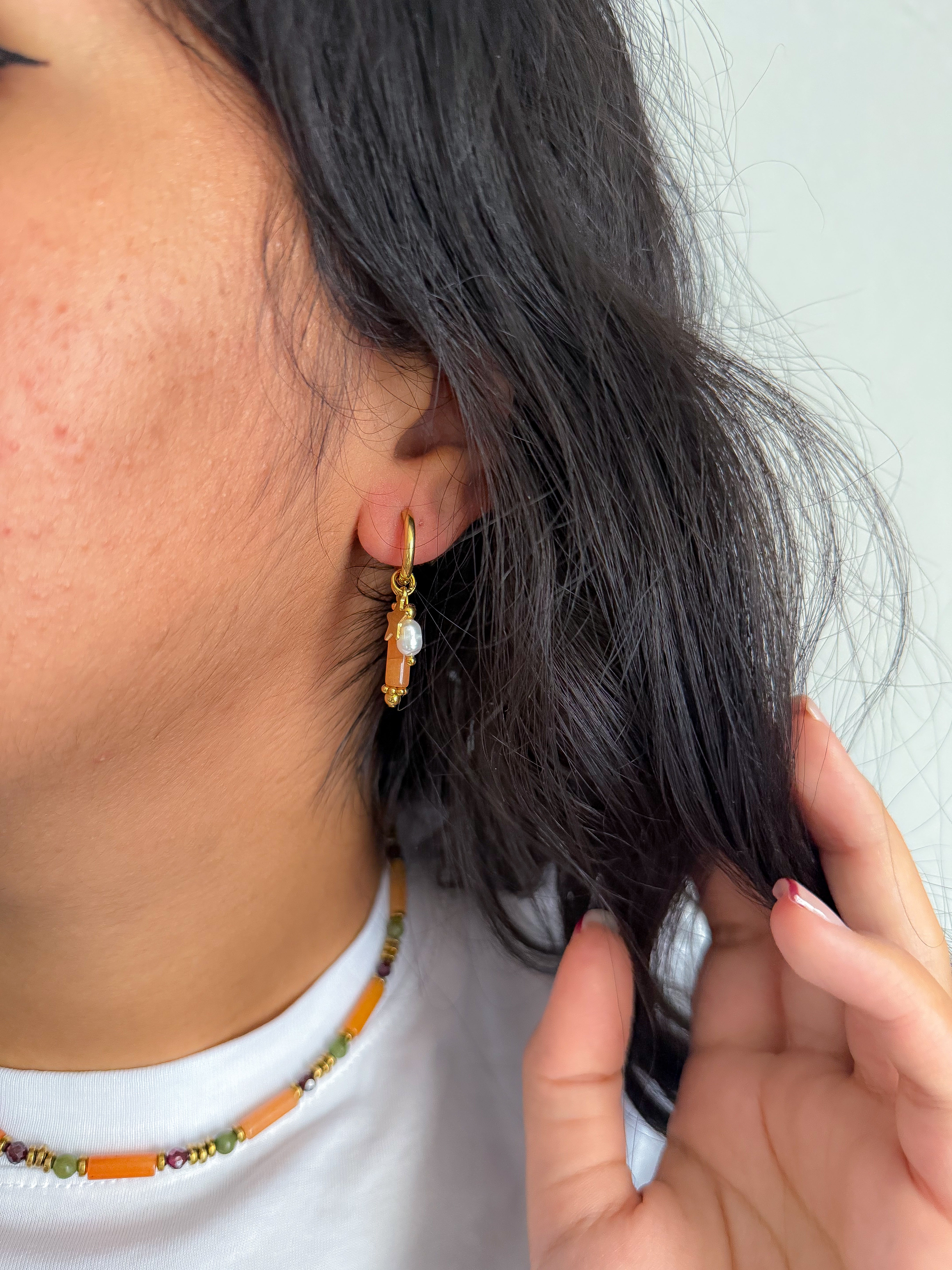 Créoles interchangeables AMBRE Quartz orange - Motivation, créativité, confiance