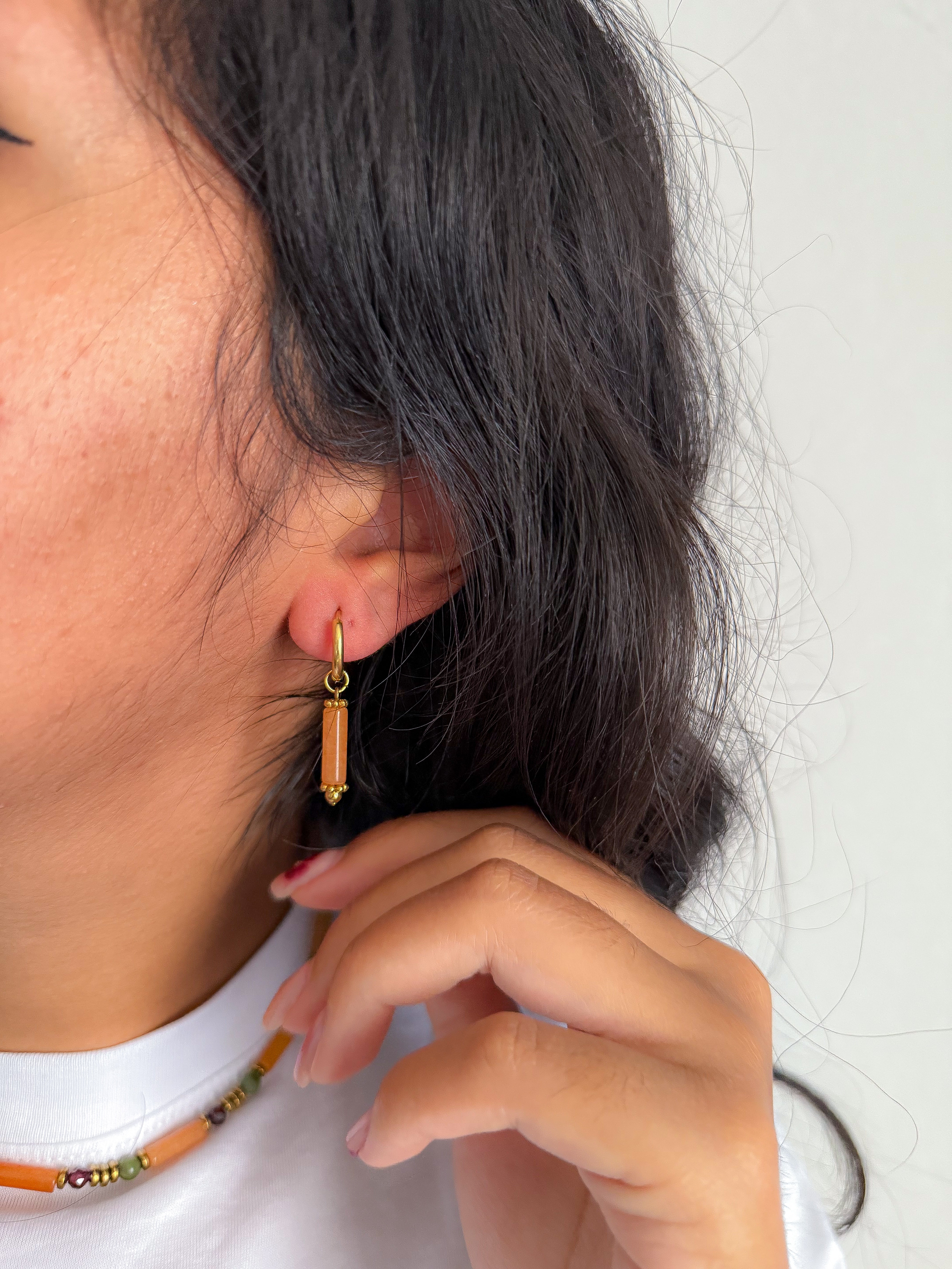 Créoles interchangeables AMBRE Quartz orange - Motivation, créativité, confiance