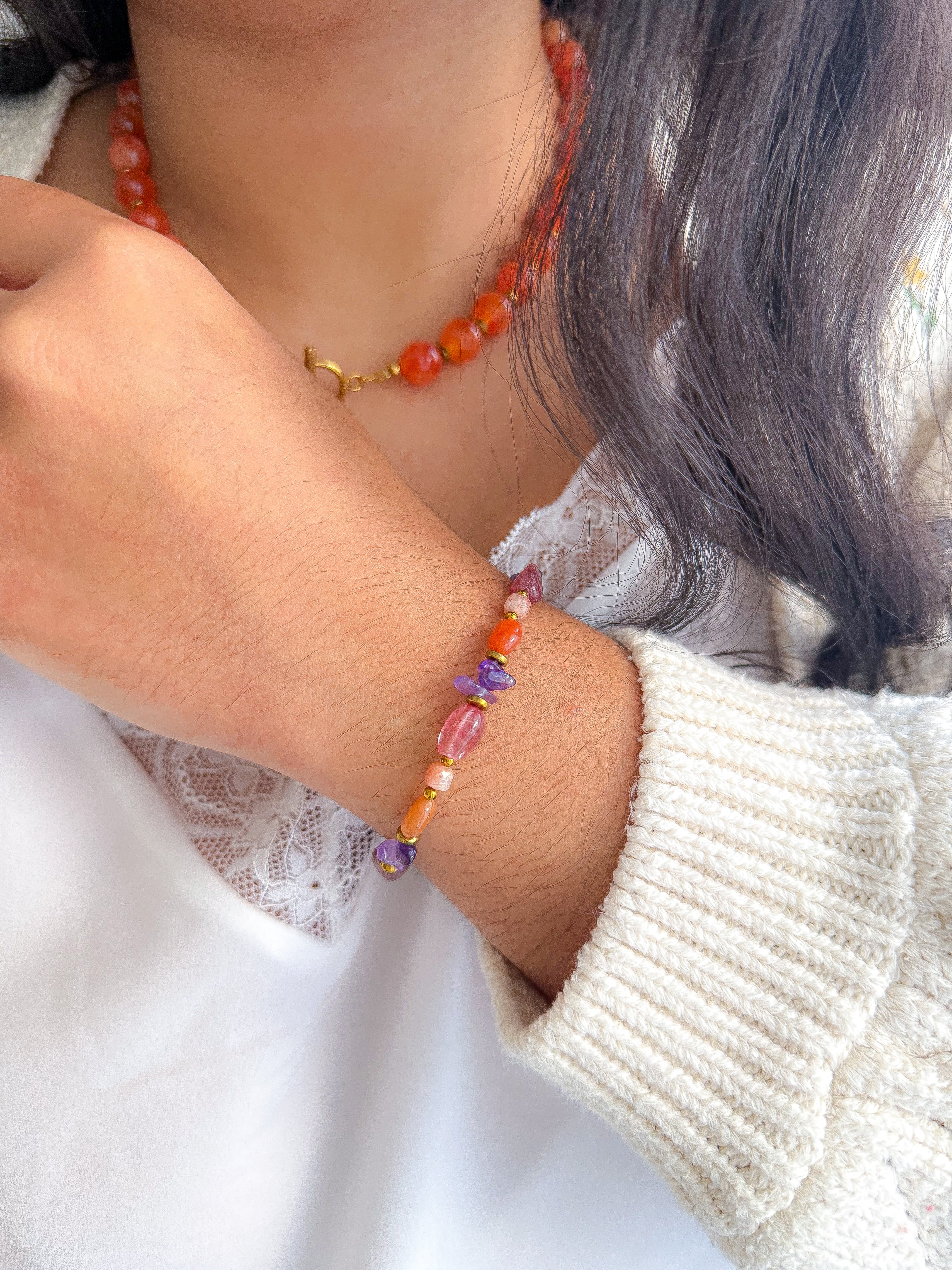 Bracelet JACINTHE mix de pierres - Ouverture du coeur, confiance en soi, équilibre, joie