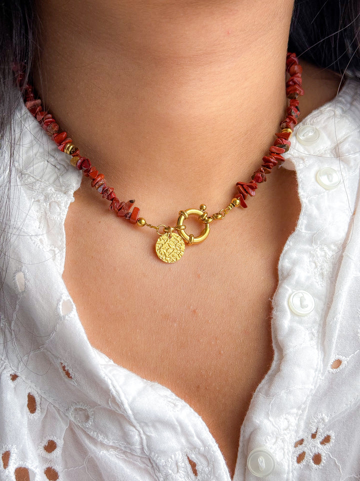 Collier NADÈGE Jaspe rouge - Ancrage, protection, force intérieure