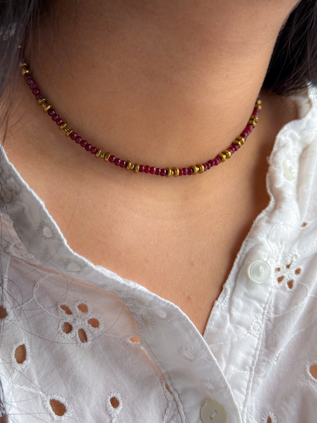 Collier PIERRETTE Jade bordeaux - Ancrage & stabilité émotionnelle