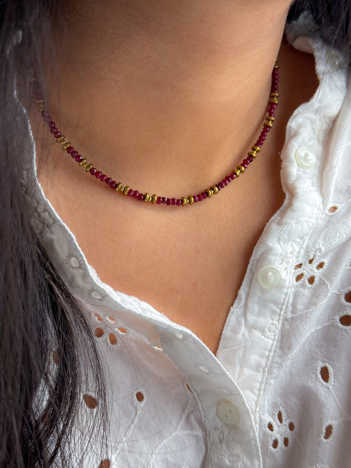 Collier PIERRETTE Jade bordeaux - Ancrage & stabilité émotionnelle