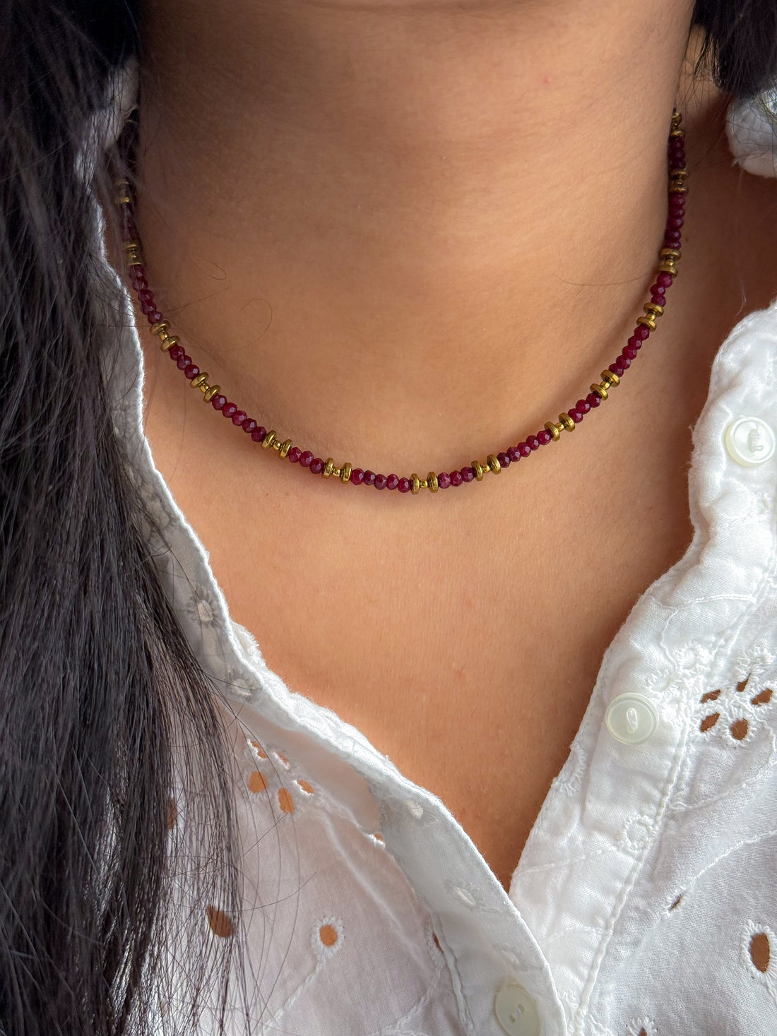 Collier PIERRETTE Jade bordeaux - Ancrage & stabilité émotionnelle