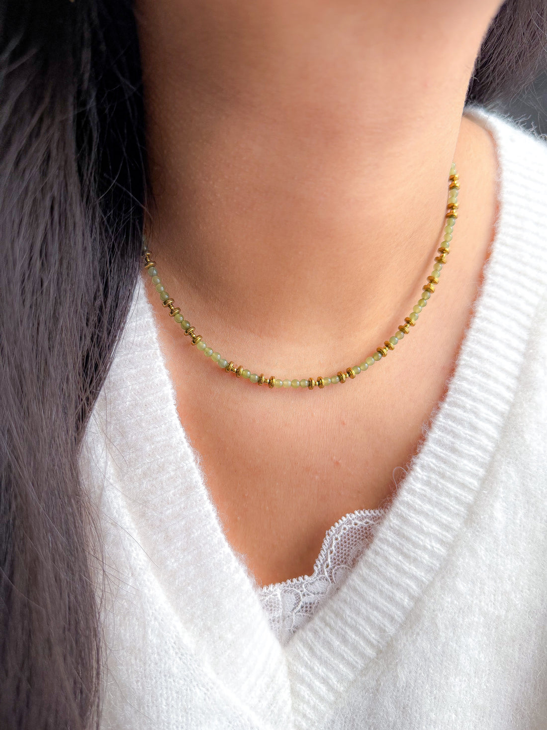 Collier PIERRETTE Jade Néphrite - Stabilisation des émotions, sécurité intérieure