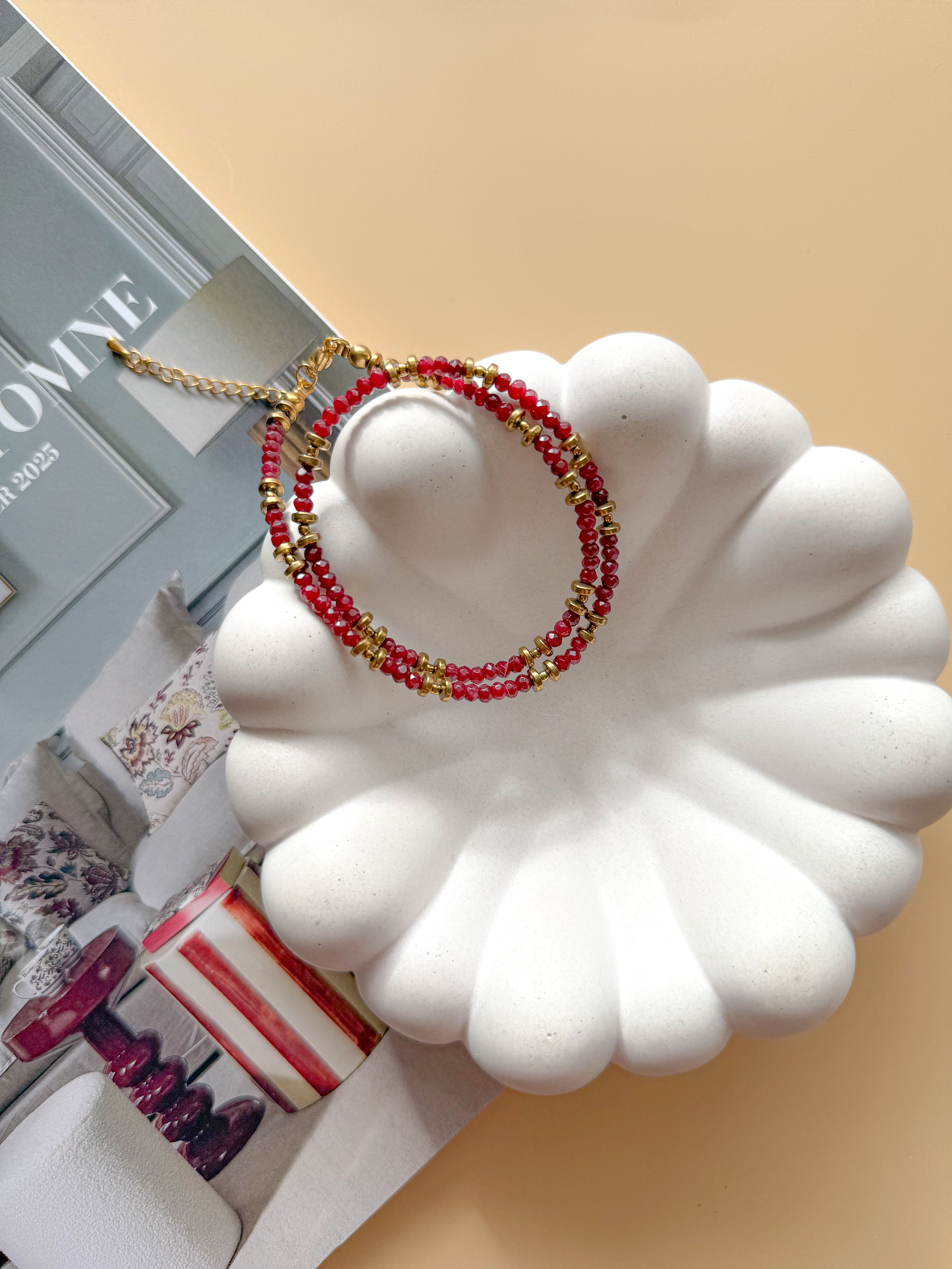 Collier PIERRETTE Jade bordeaux - Ancrage & stabilité émotionnelle