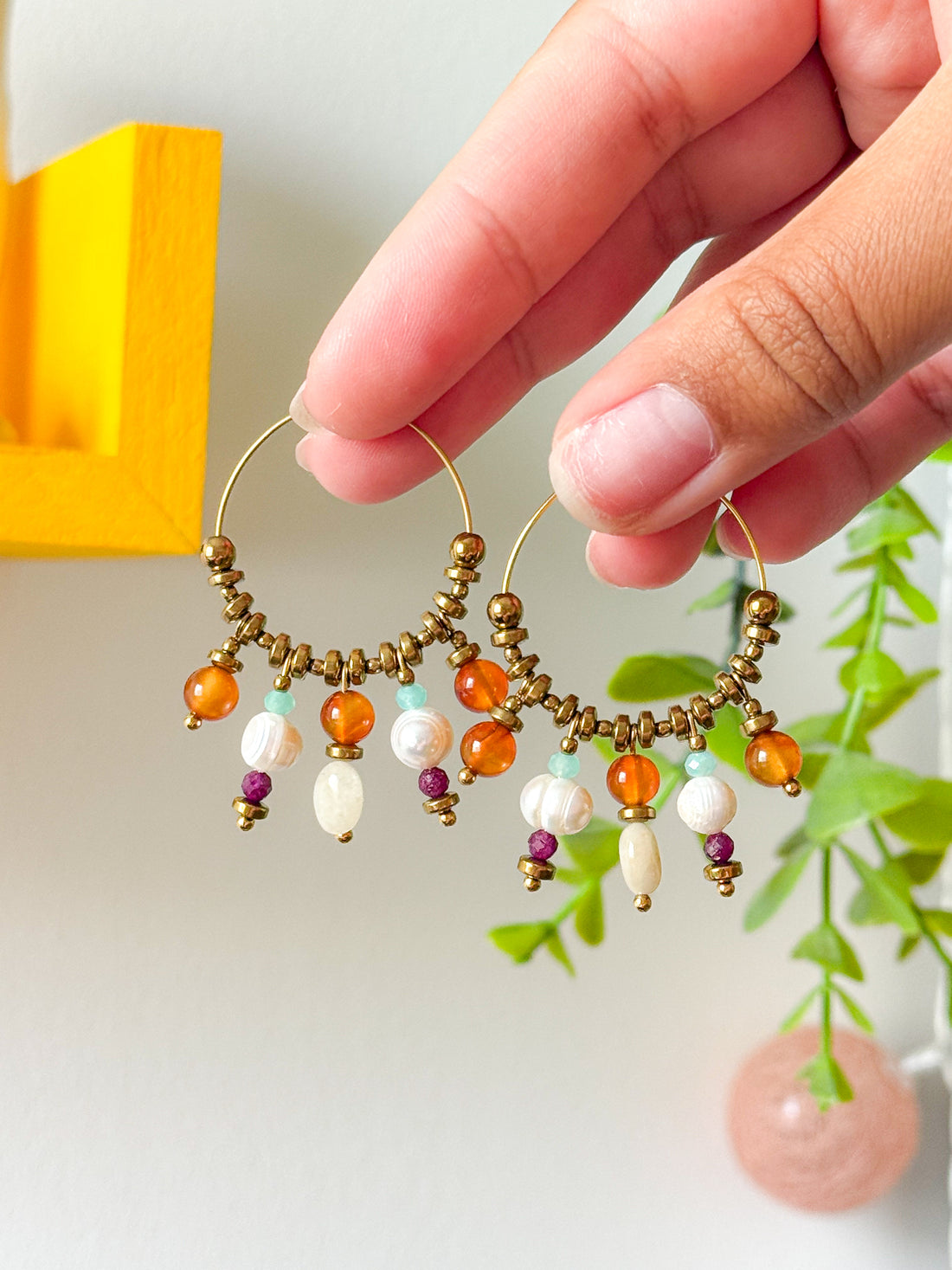 Créoles MAUREEN - Cornaline, Citrine, Amazonite, Rubis