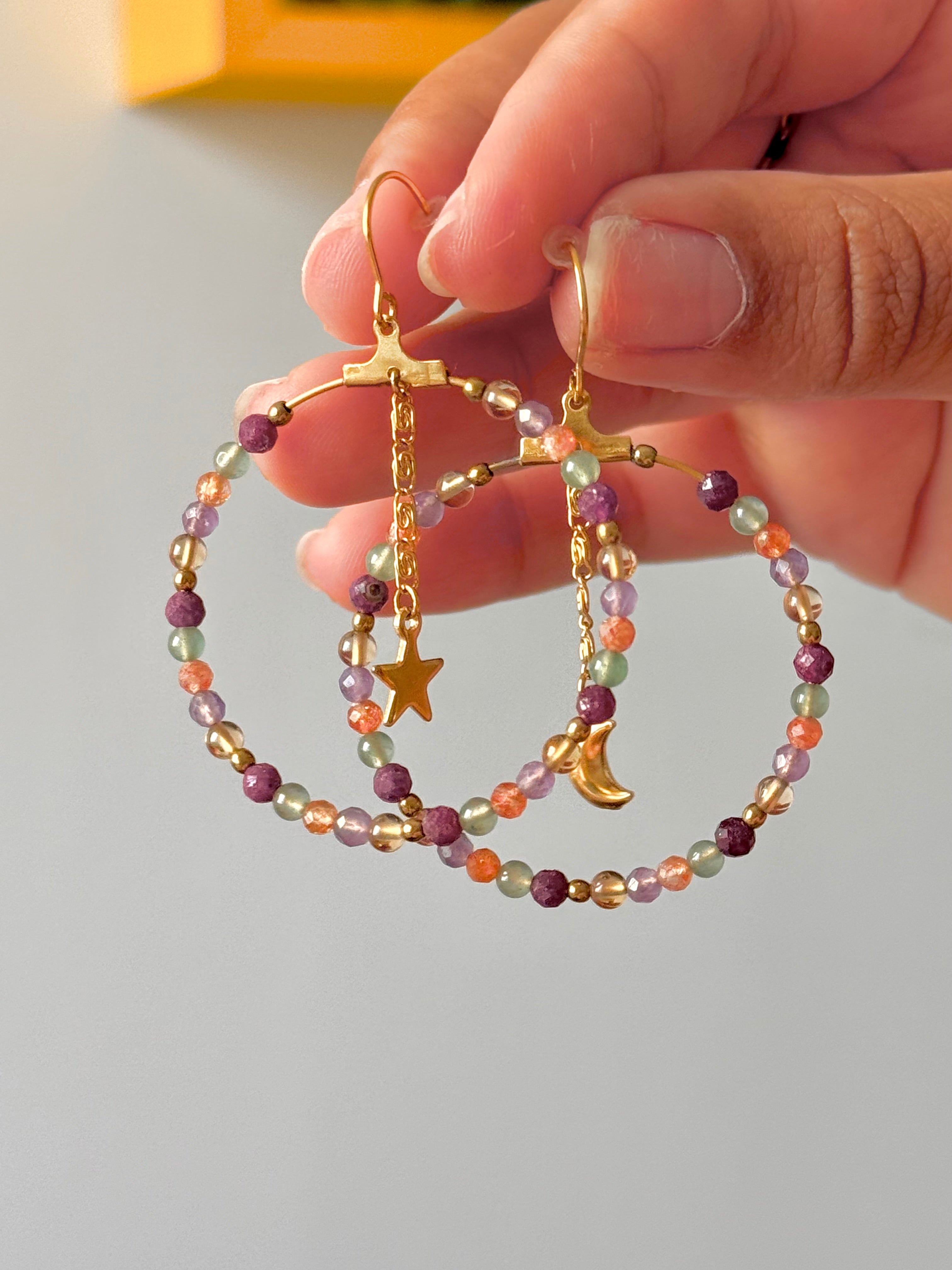 Créoles NASTASYA - Améthyste, Rubis, Pierre de Soleil, Aventurine, Citrine