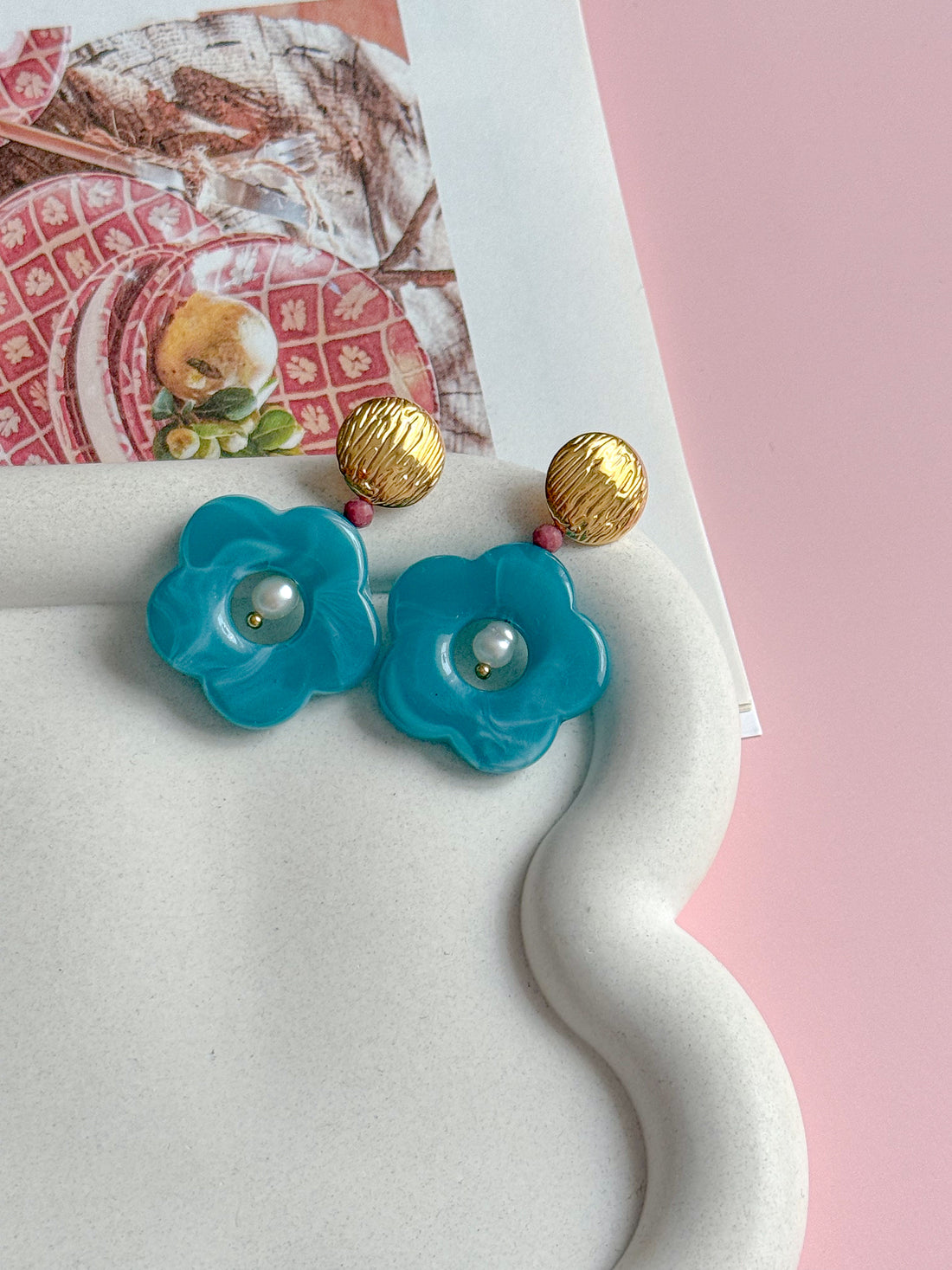 Boucles d'oreilles DOVIE turquoise - Rhodonite et Perle d'eau douce