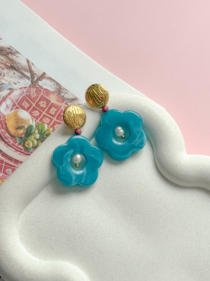 Boucles d'oreilles DOVIE turquoise - Rhodonite et Perle d'eau douce