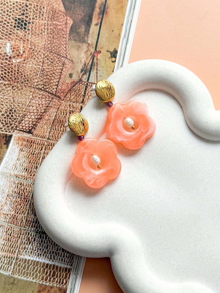 Boucles d'oreilles DOVIE saumon - Améthyste et Perle d'eau douce