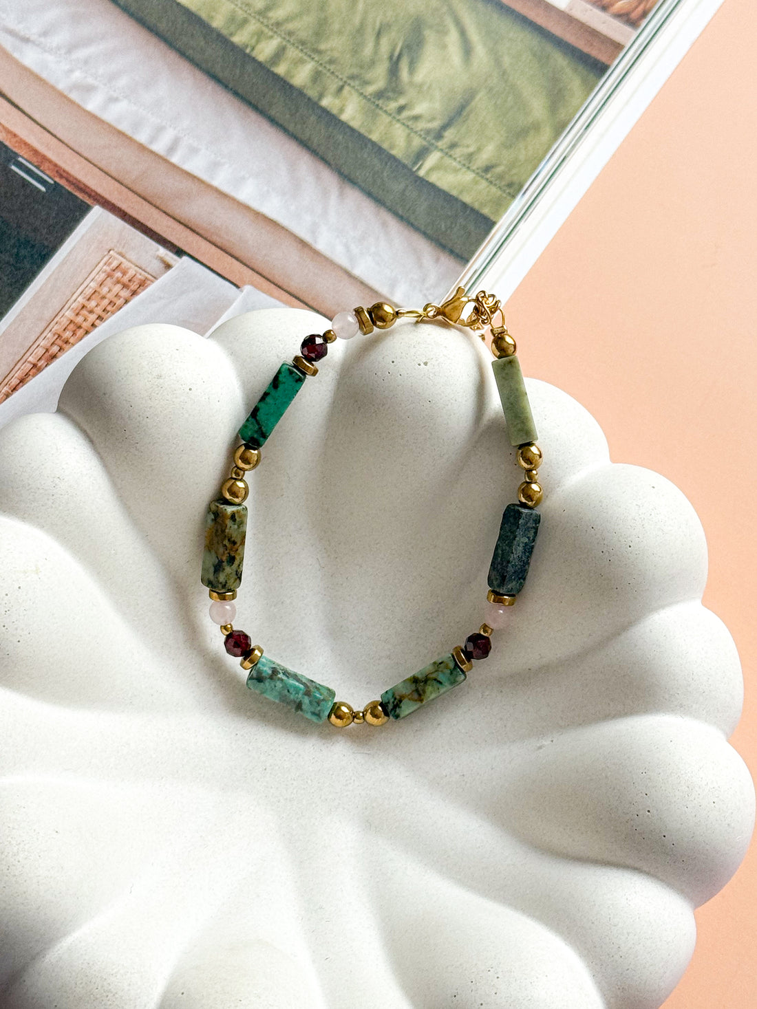 Bracelet SUZETTE - Turquoise, Grenat, Quartz rose