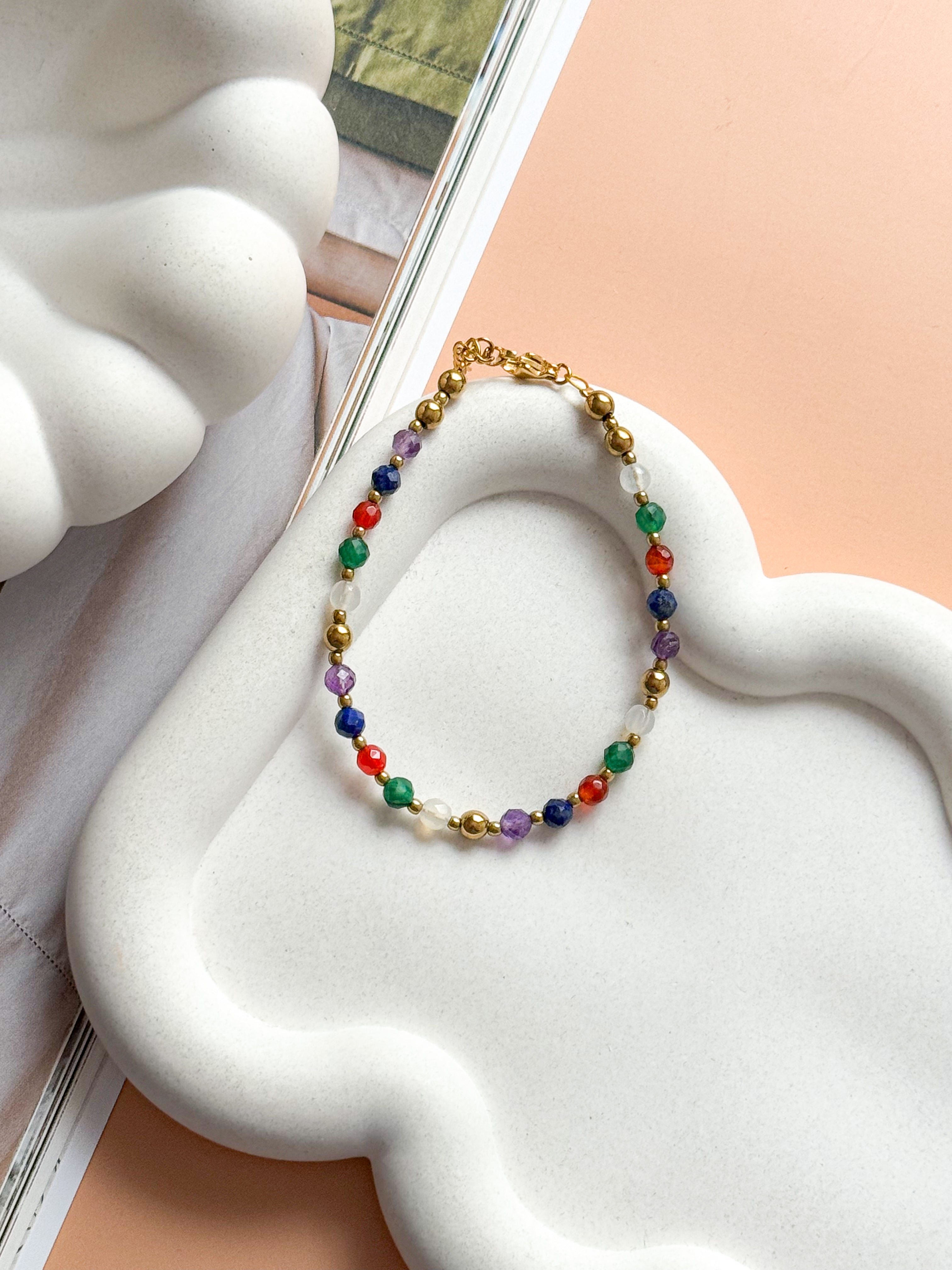 Bracelet CATHERINE - Pierre de Lune, Améthyste, Aventurine, Agate, Lapis Lazuli