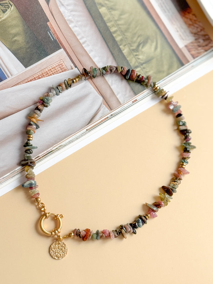 Collar LEELOO - Granito rojo y ágata india