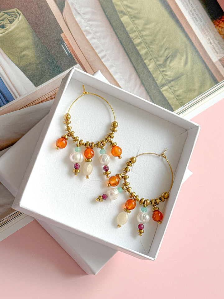 Créoles MAUREEN - Cornaline, Citrine, Amazonite, Rubis