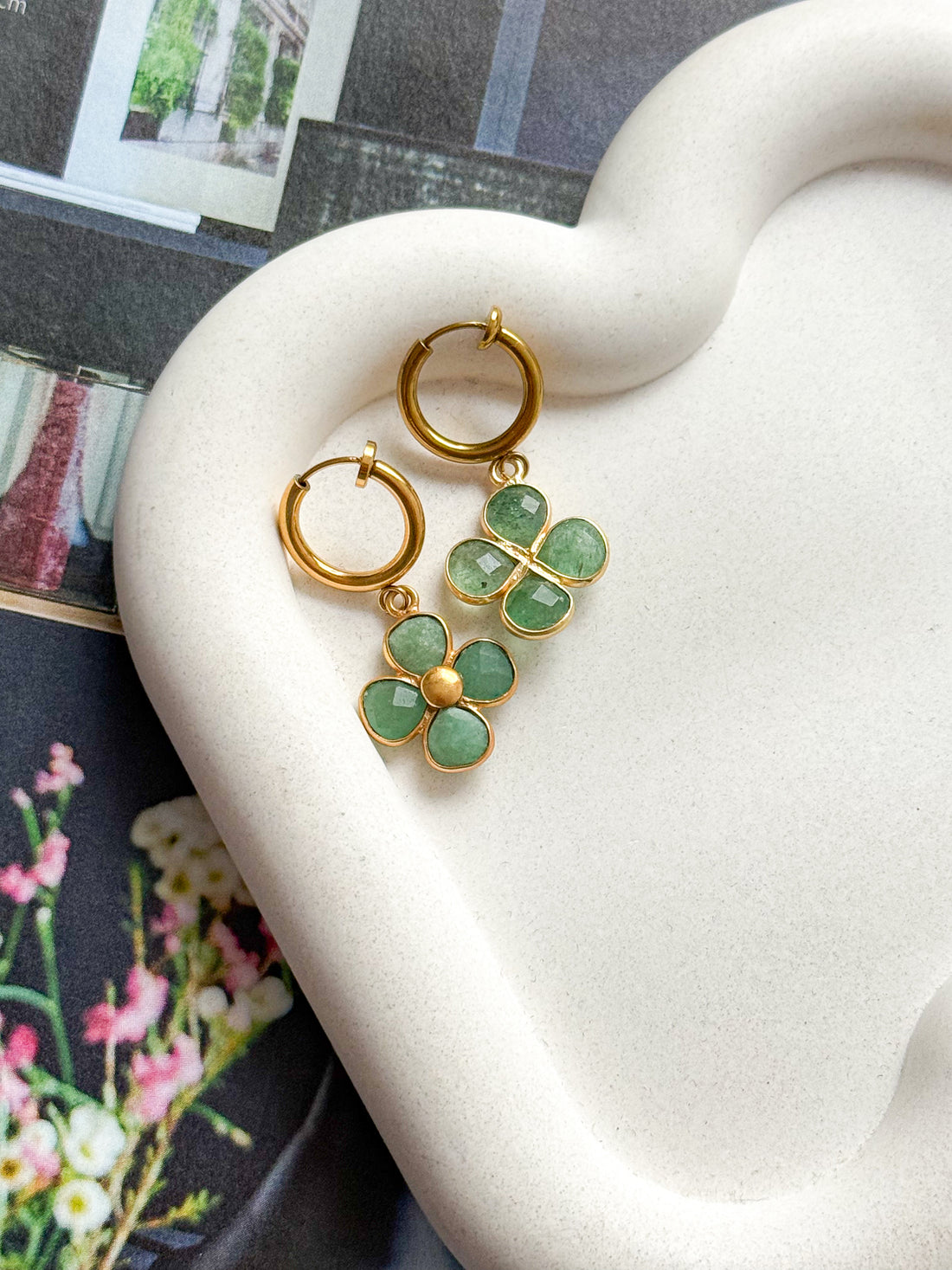 Boucles d'oreilles sans perçage TALIA - Aventurine