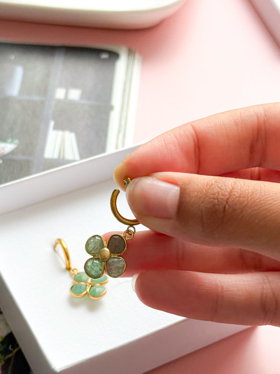 Boucles d'oreilles sans perçage TALIA - Aventurine