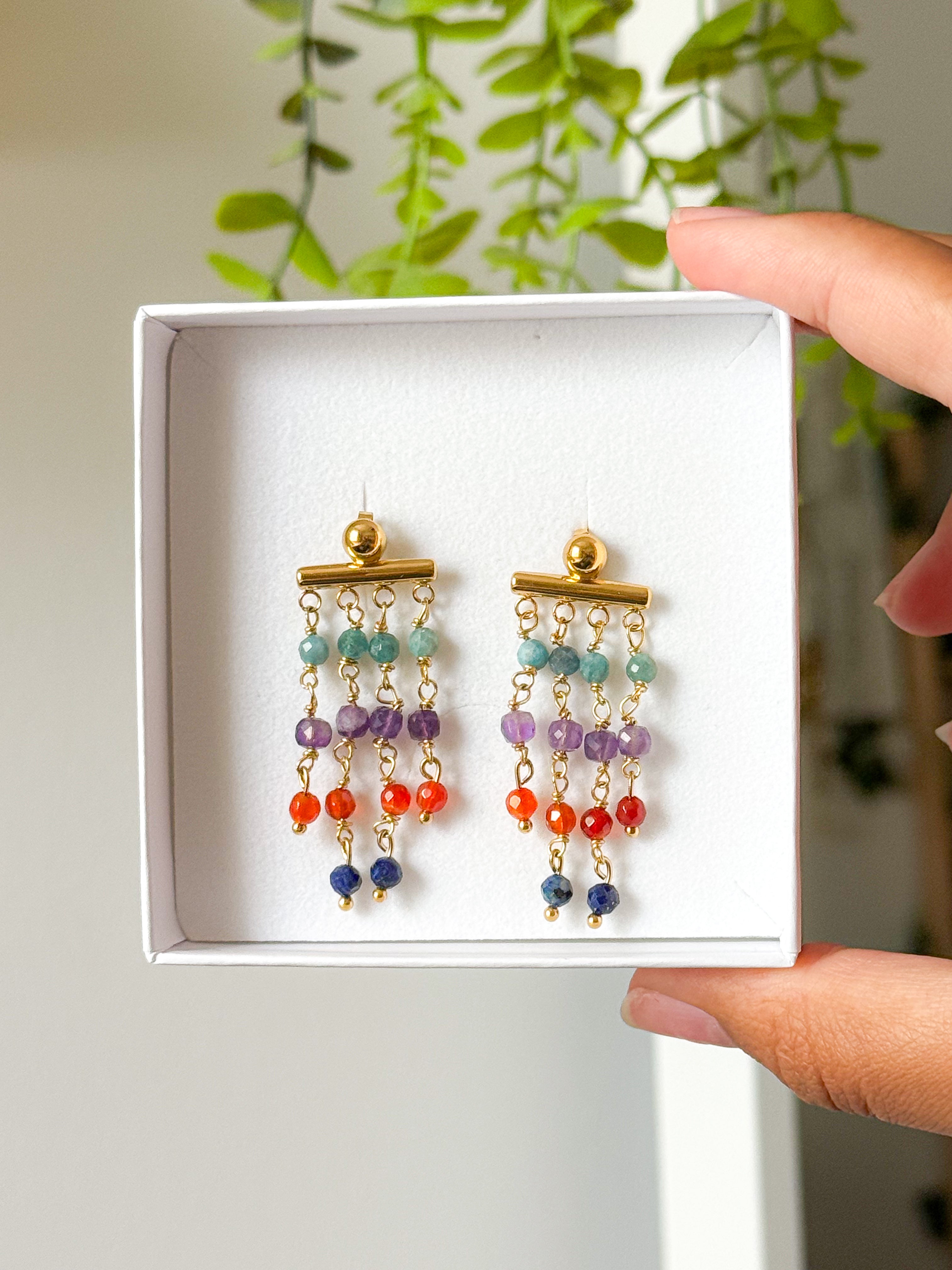 Boucles d'oreilles ODETTE - Lapis Lazuli, Améthyste, Agate orange et Turquoise