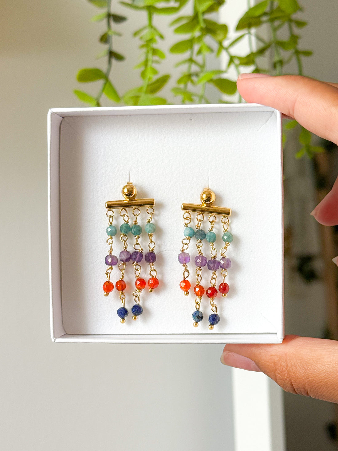 Boucles d'oreilles ODETTE - Lapis Lazuli, Améthyste, Agate orange et Turquoise