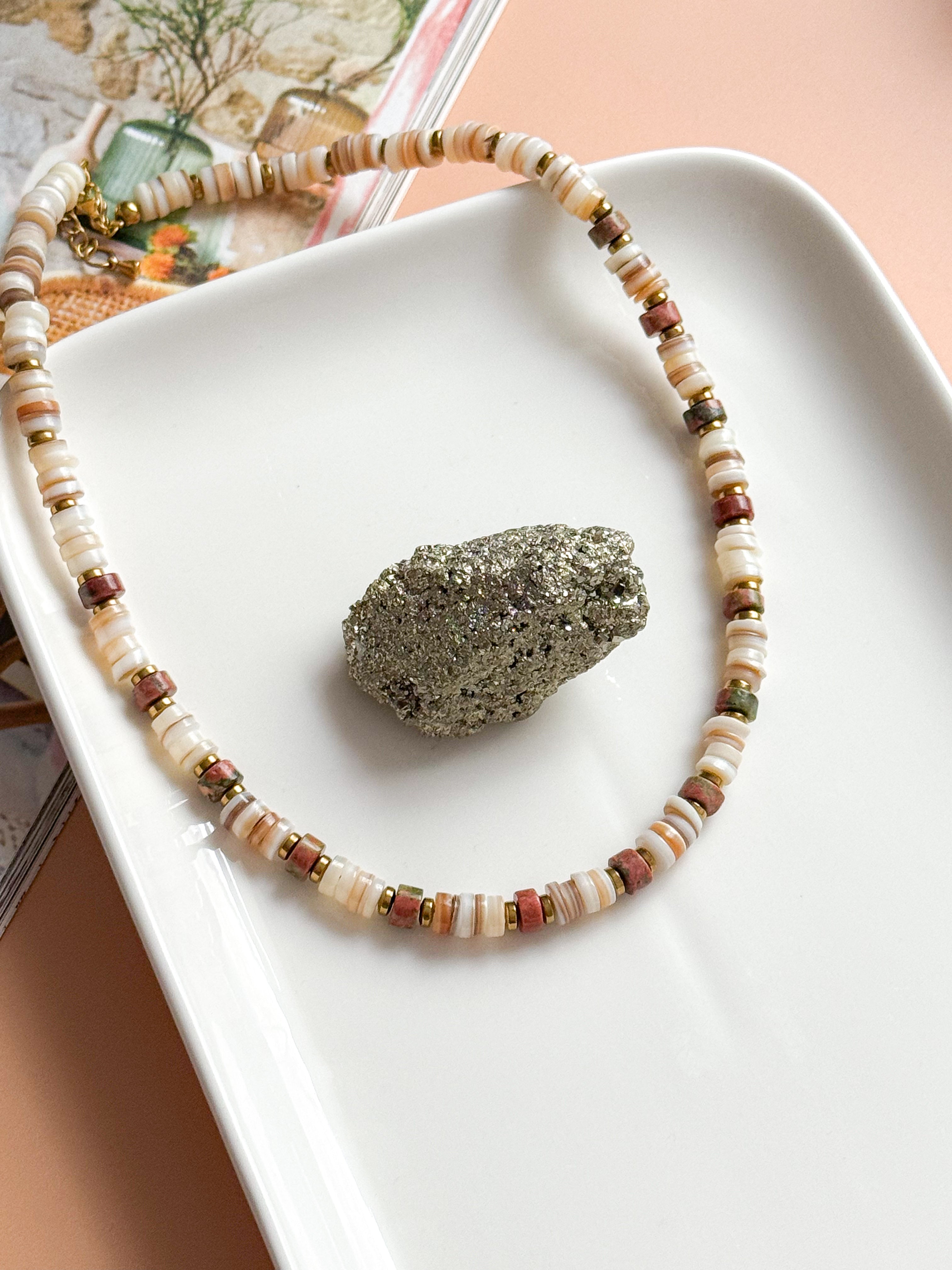 LEELOO Necklace - Red Granite &amp; Indian Agate