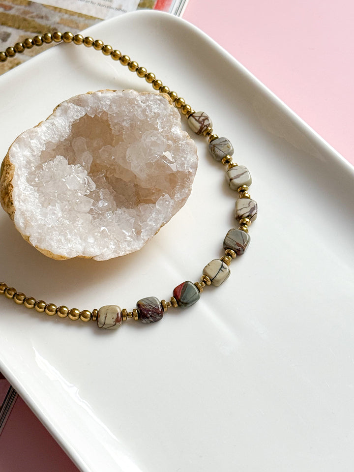 LEELOO Necklace - Red Granite &amp; Indian Agate