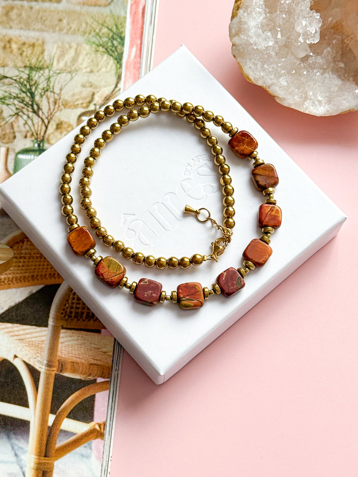 LEELOO Necklace - Red Granite &amp; Indian Agate