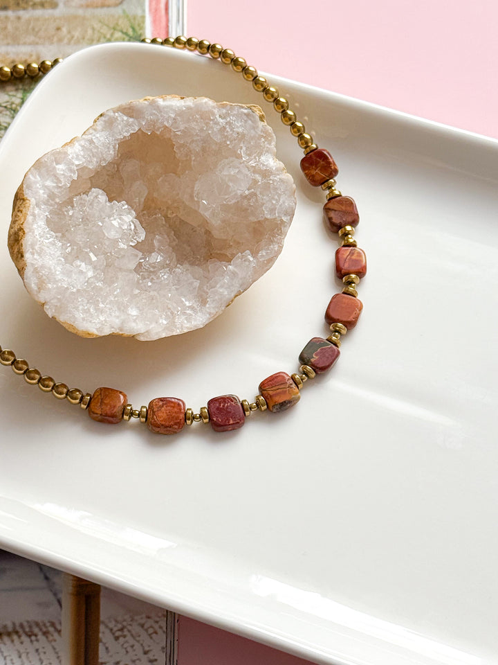 LEELOO Necklace - Red Granite &amp; Indian Agate