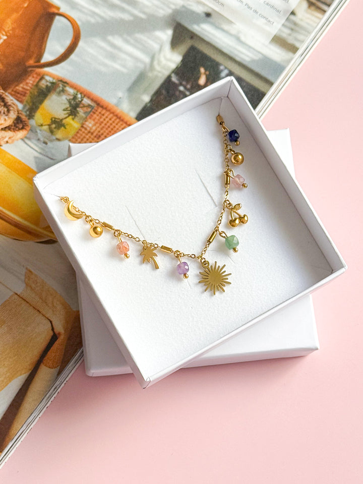 Collier LÉA - Améthyste, Pierre de Soleil, Quartz fraise, Lapis Lazuli, Aventurine