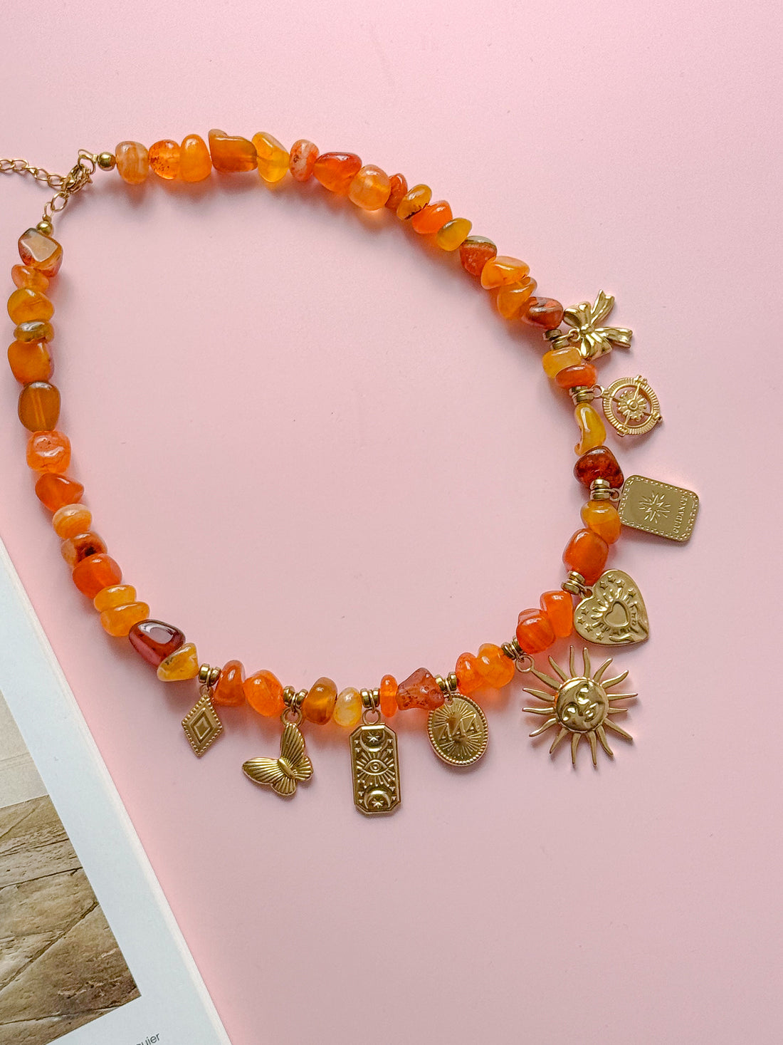 Collier LAURA doré/orange - Confiance, motivation, énergie positive