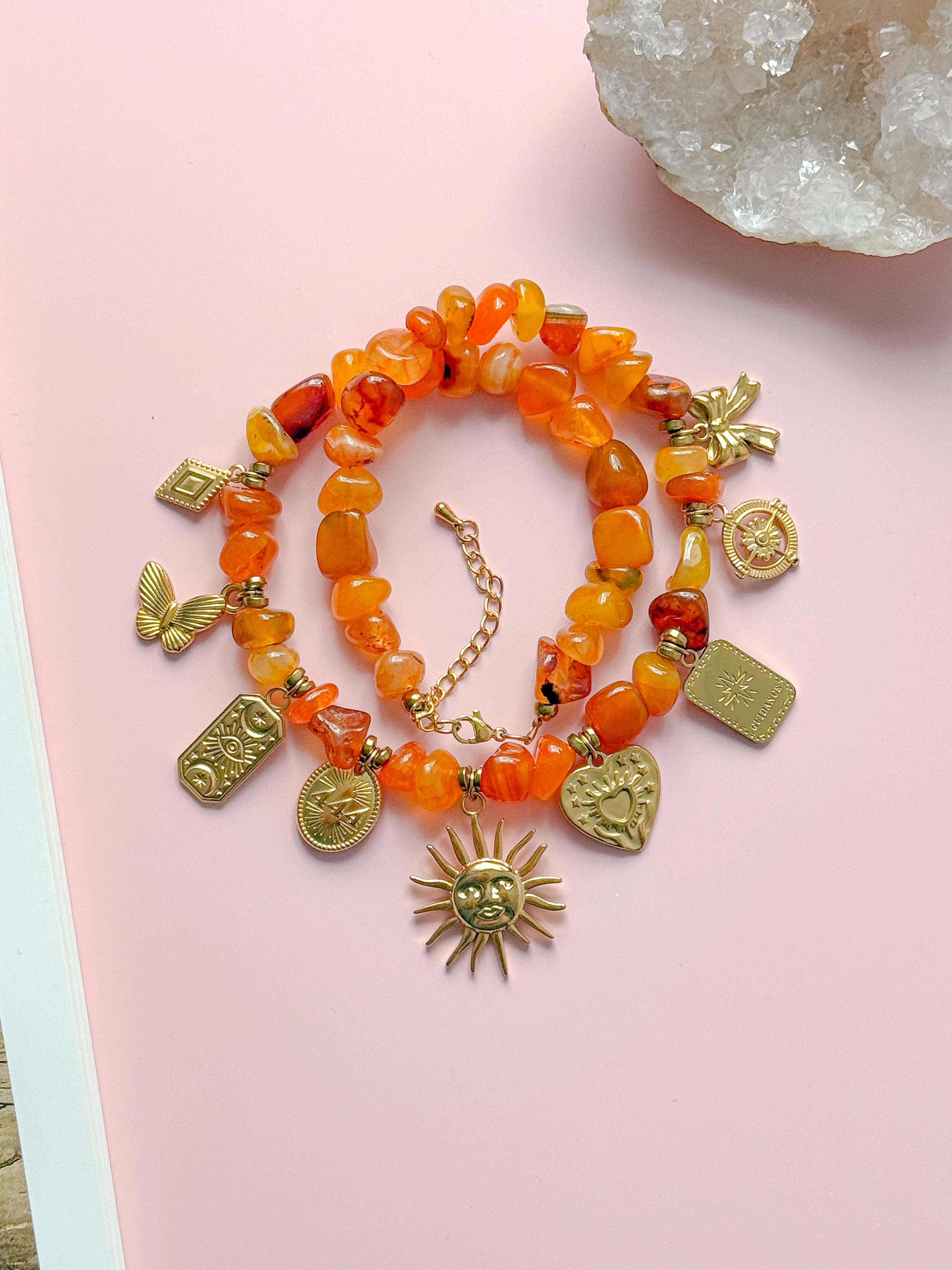 Collier LAURA doré/orange - Confiance, motivation, énergie positive