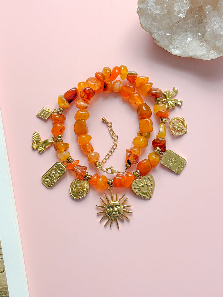 Collier LAURA doré/orange - Confiance, motivation, énergie positive