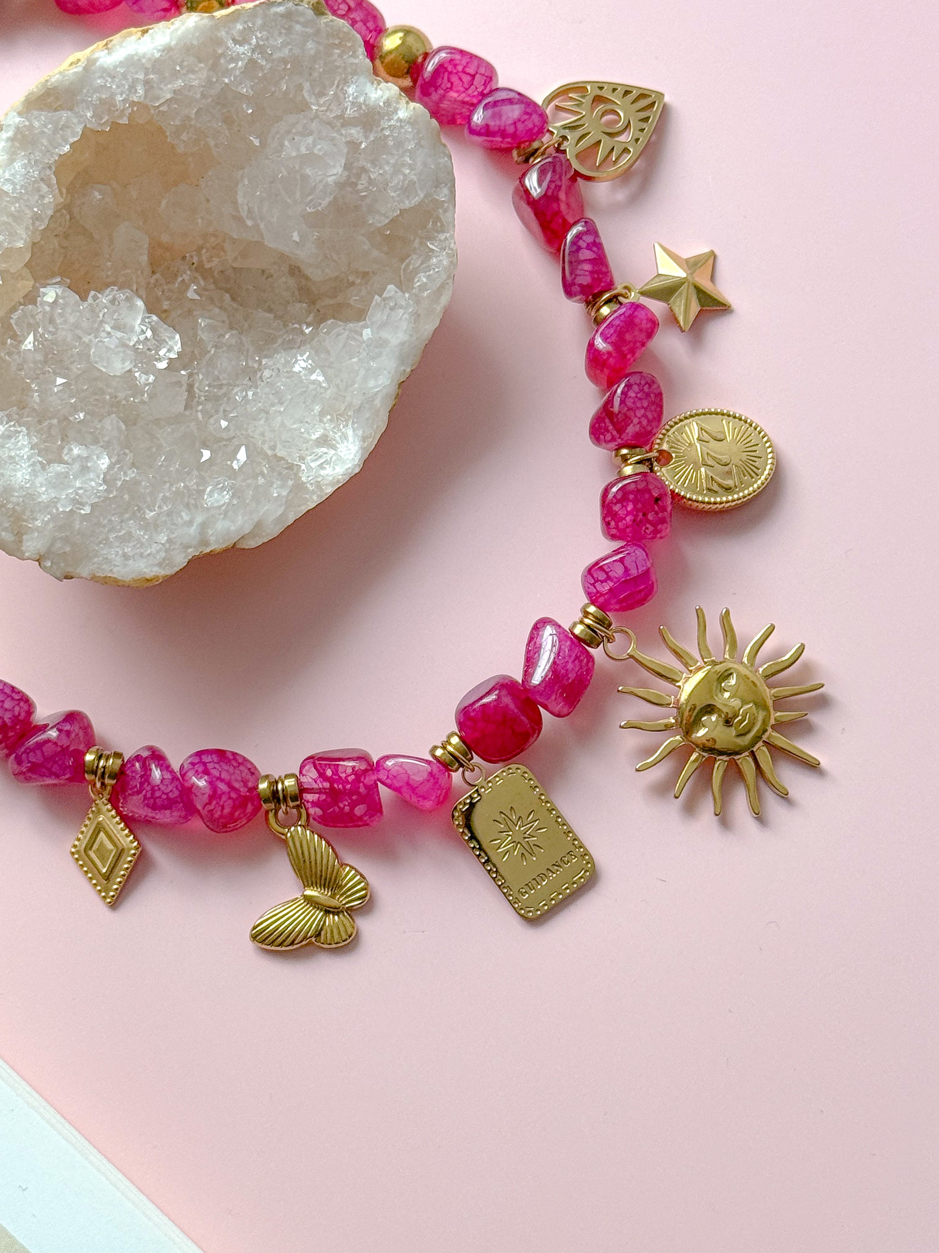 Collier LAURA doré/rose - Amour de soi, douceur, réconfort