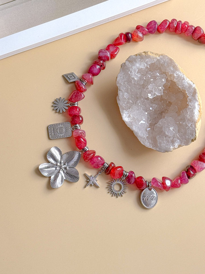 Collier LAURA argenté/rose - Amour de soi, douceur, réconfort