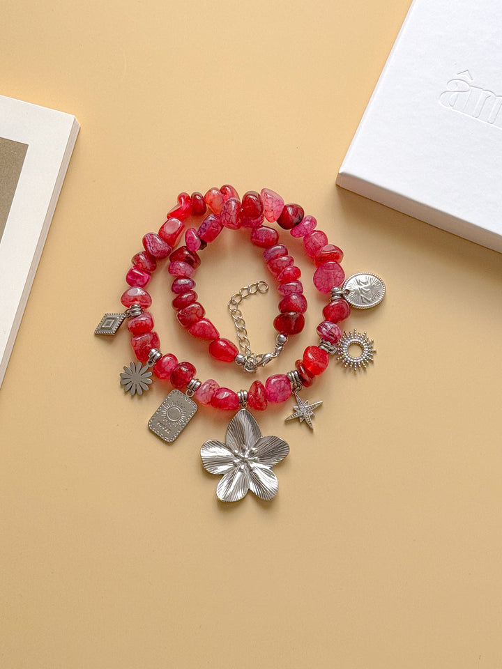 Collier LAURA argenté/rose - Amour de soi, douceur, réconfort