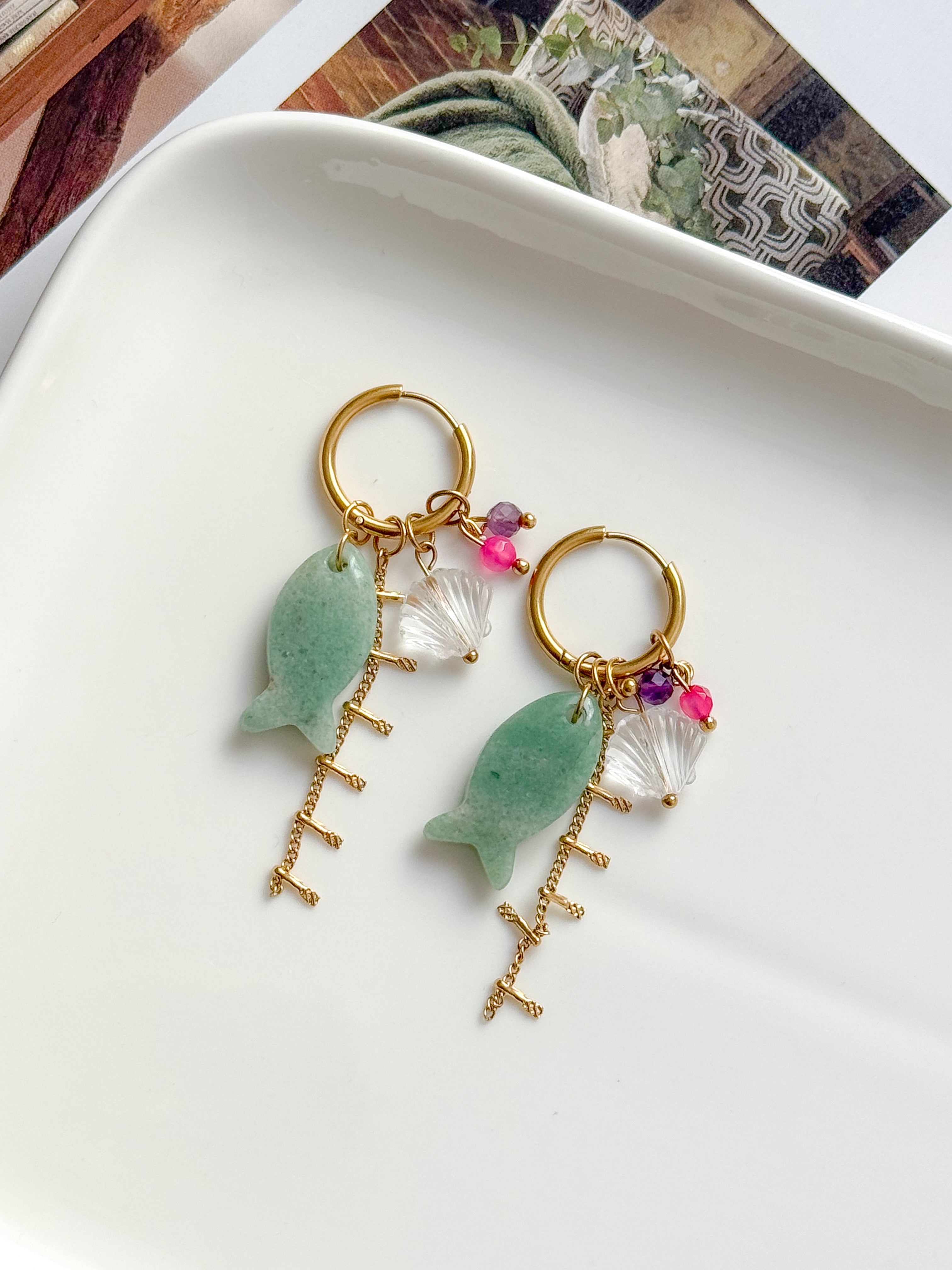 Boucles interchangeables BÉRÉNICE vert/or : Lâcher-prise, sérénité, confiance