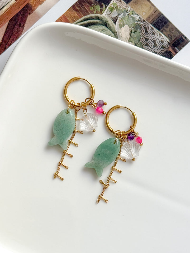 Boucles interchangeables BÉRÉNICE vert/or : Lâcher-prise, sérénité, confiance