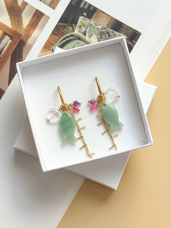 Boucles interchangeables BÉRÉNICE vert/or : Lâcher-prise, sérénité, confiance