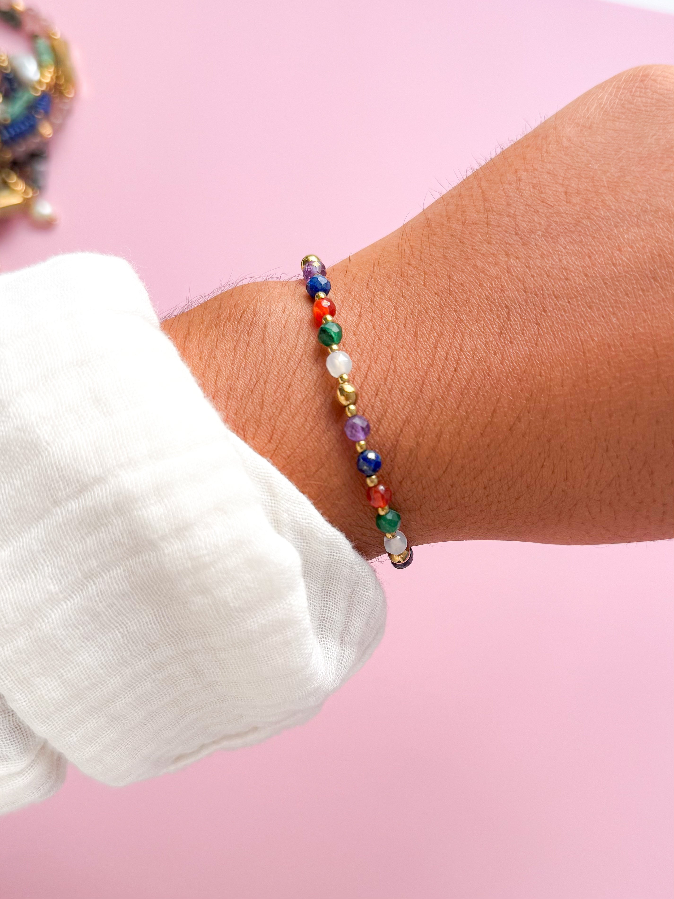 Bracelet CATHERINE - Pierre de Lune, Améthyste, Aventurine, Agate, Lapis Lazuli