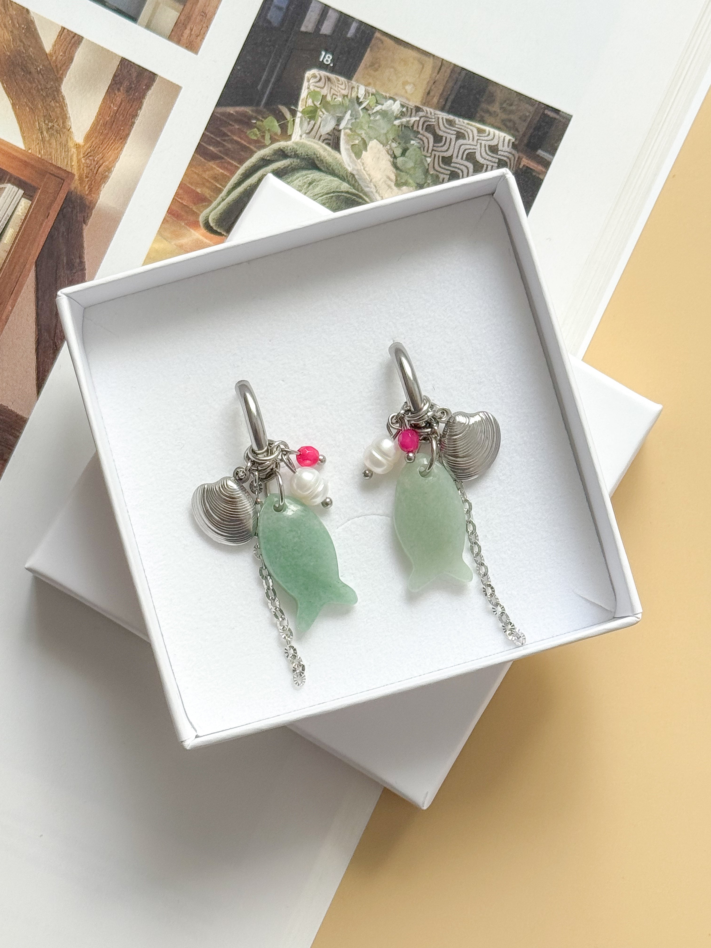 Boucles interchangeables BÉRÉNICE vert/argent : Sérénité, équilibre, féminité