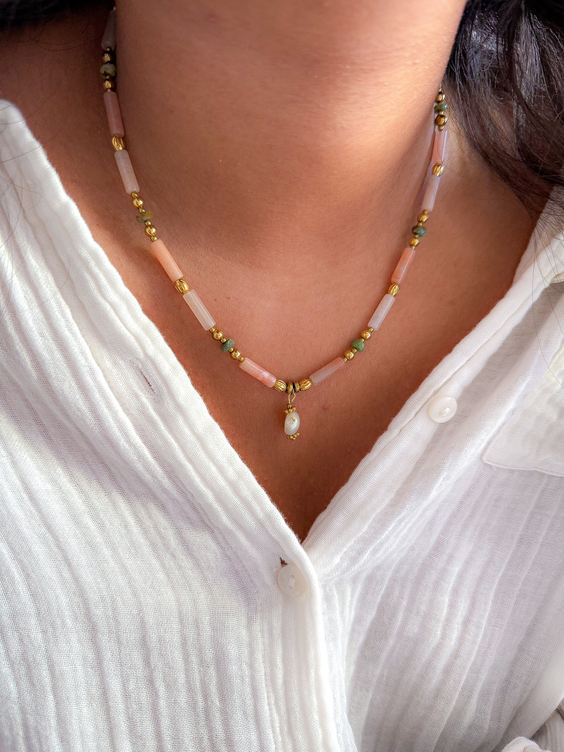 Collier CÉLIA - Quartz rose et Turquoise africaine
