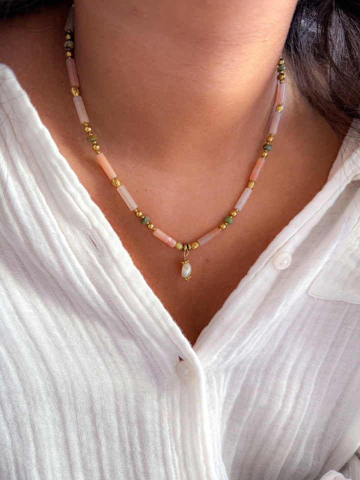 Collier CÉLIA - Quartz rose et Turquoise africaine