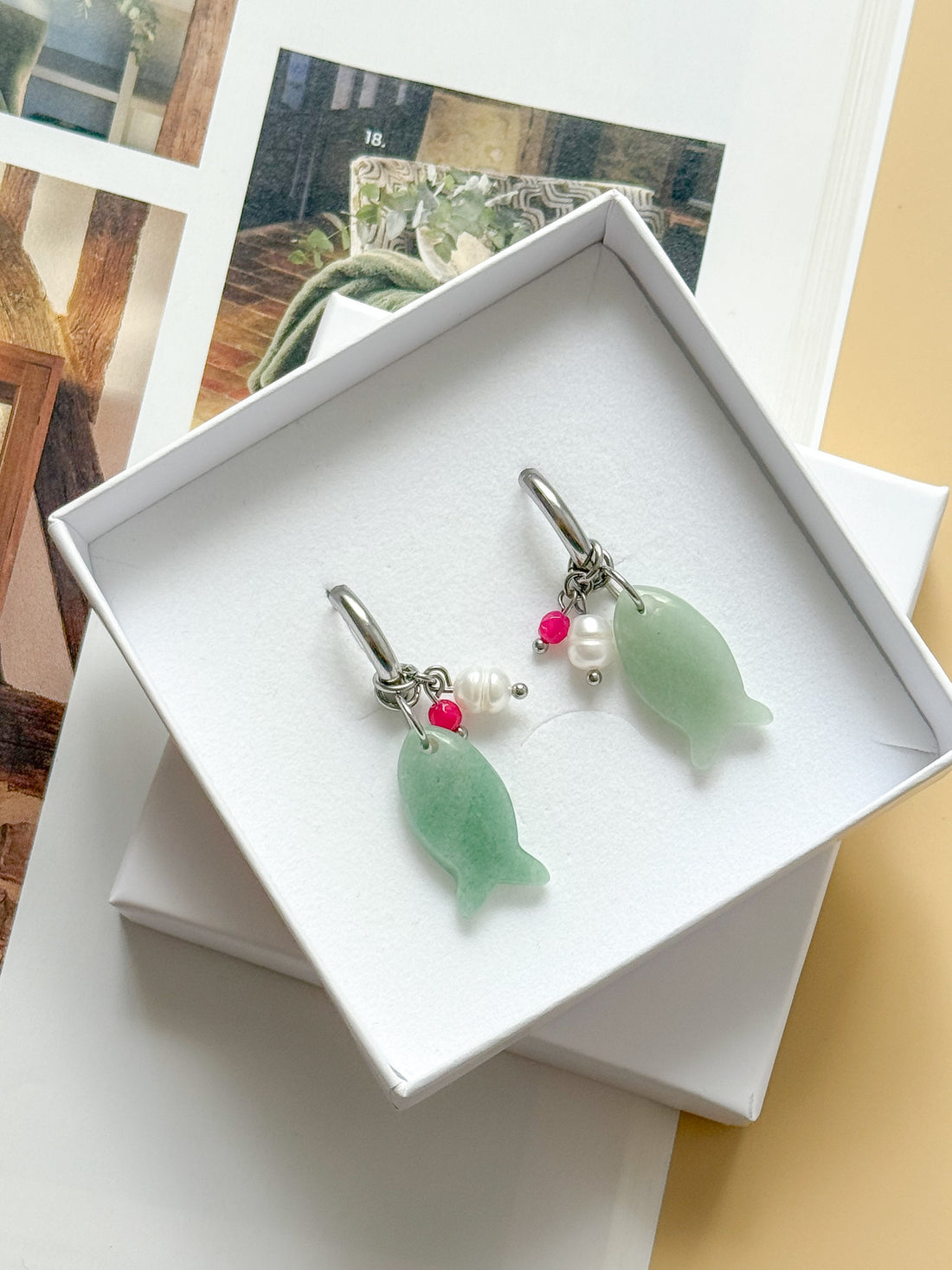 Boucles interchangeables BÉRÉNICE vert/argent : Sérénité, équilibre, féminité