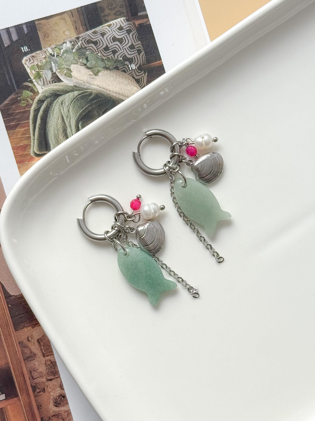 Boucles interchangeables BÉRÉNICE vert/argent : Sérénité, équilibre, féminité
