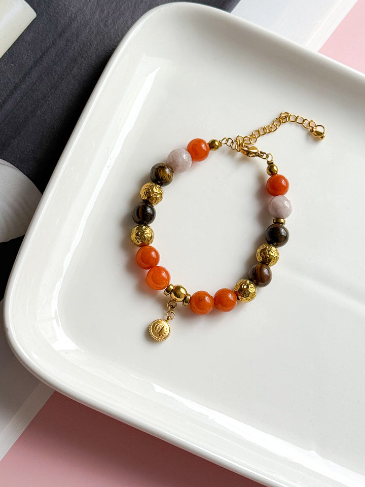Bracelet LYSANDRE - Quartz orange, Oeil de Tigre et Calcite