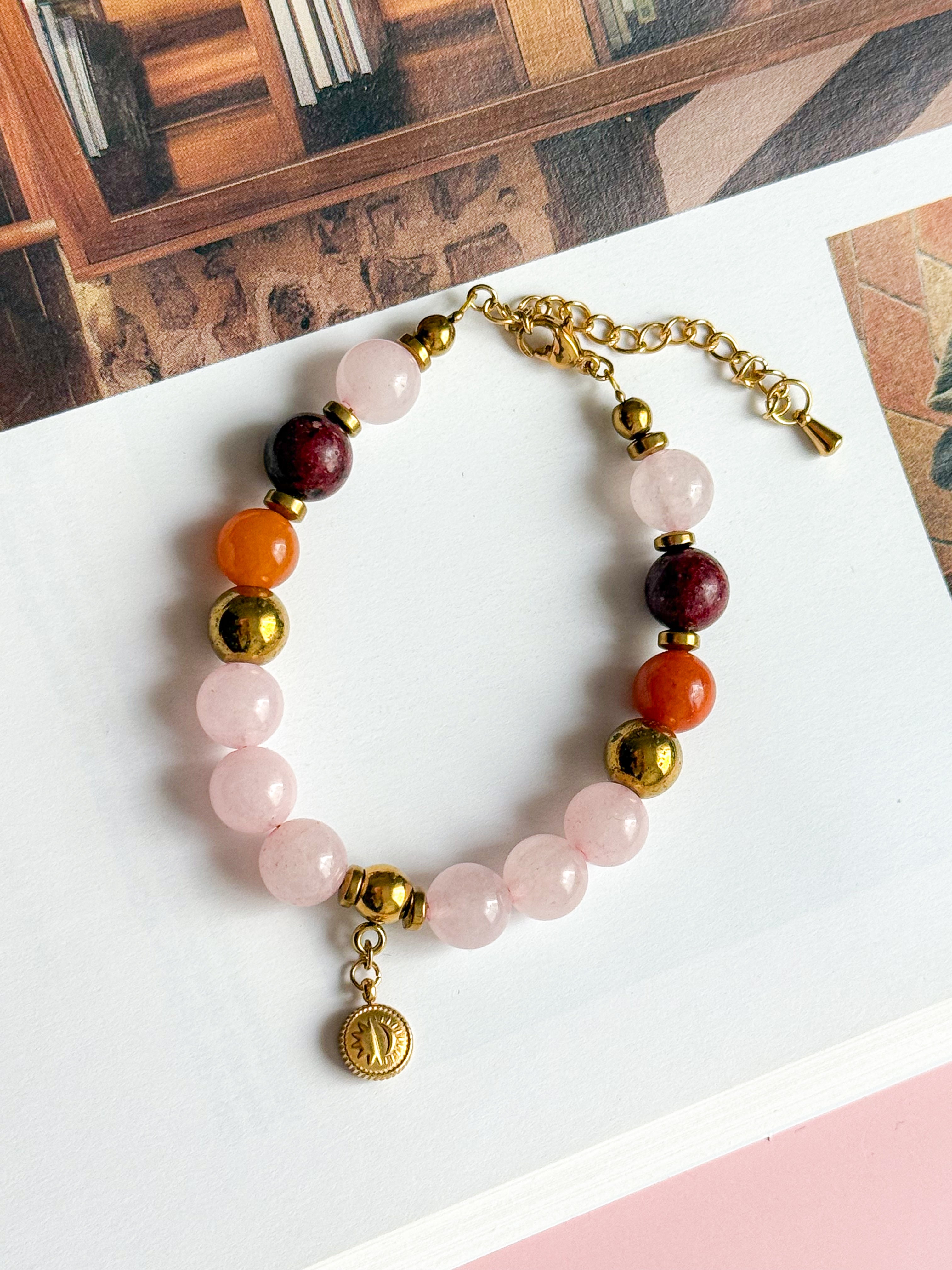 Bracelet ISABELLE - Quartz rose, Jaspe dalmatien et Quartz orange