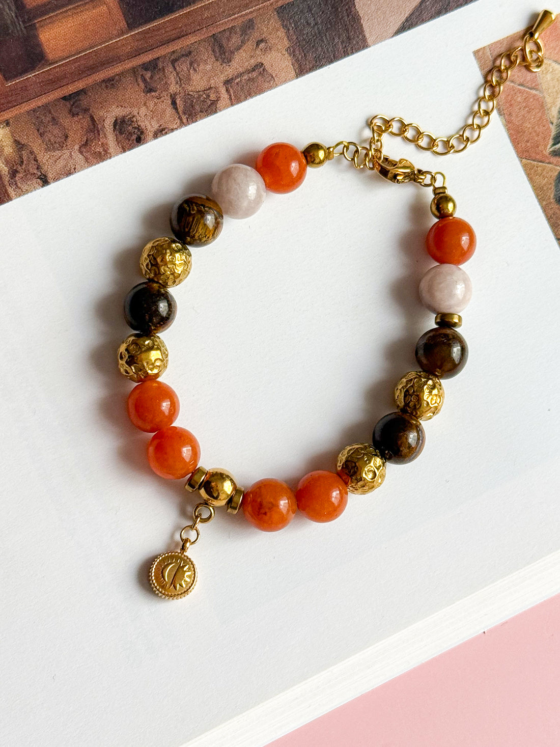 Bracelet LYSANDRE - Quartz orange, Oeil de Tigre et Calcite