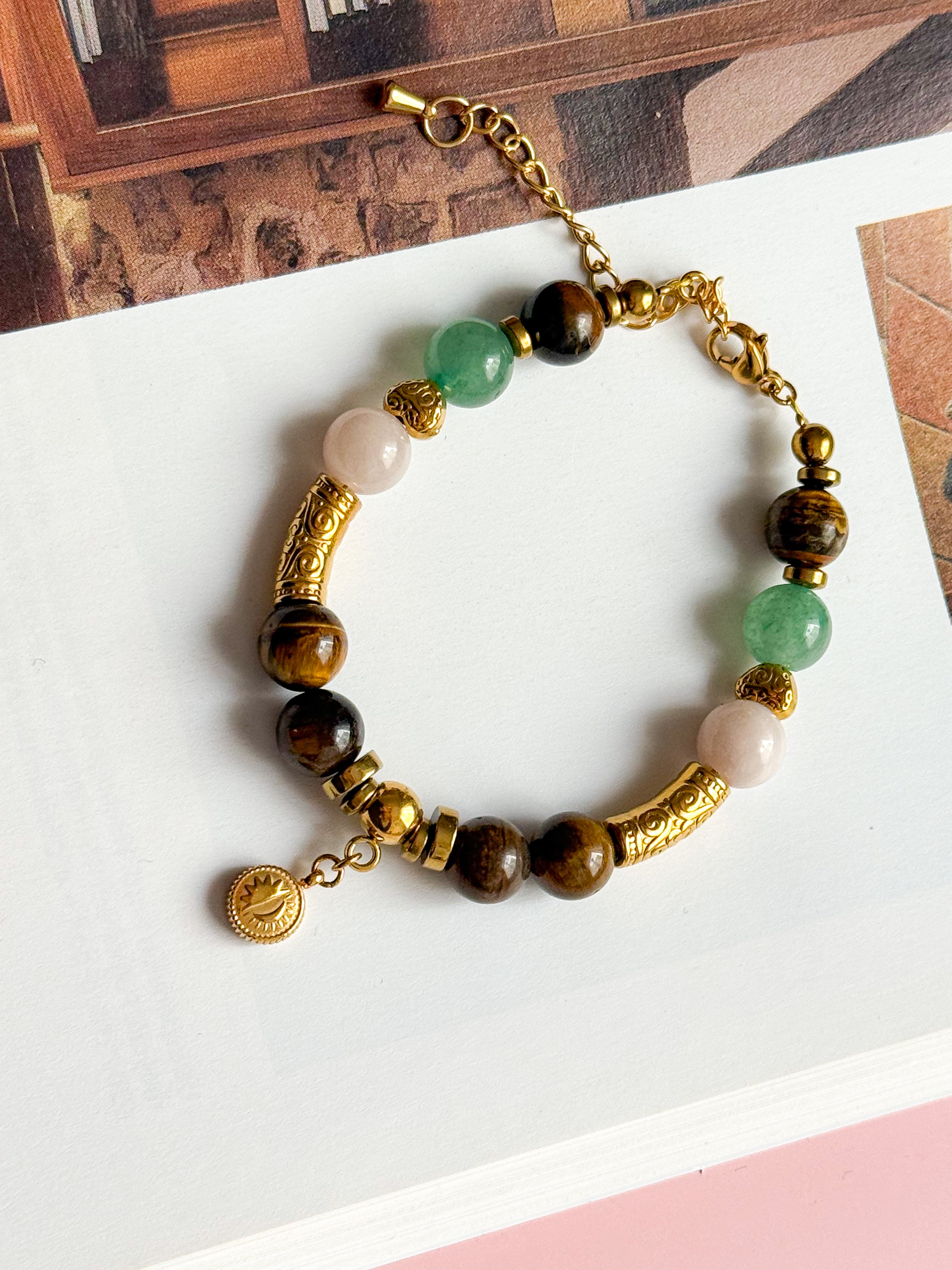 Bracelet BÉRENGÈRE - Oeil de Tigre, Calcite et Aventurine