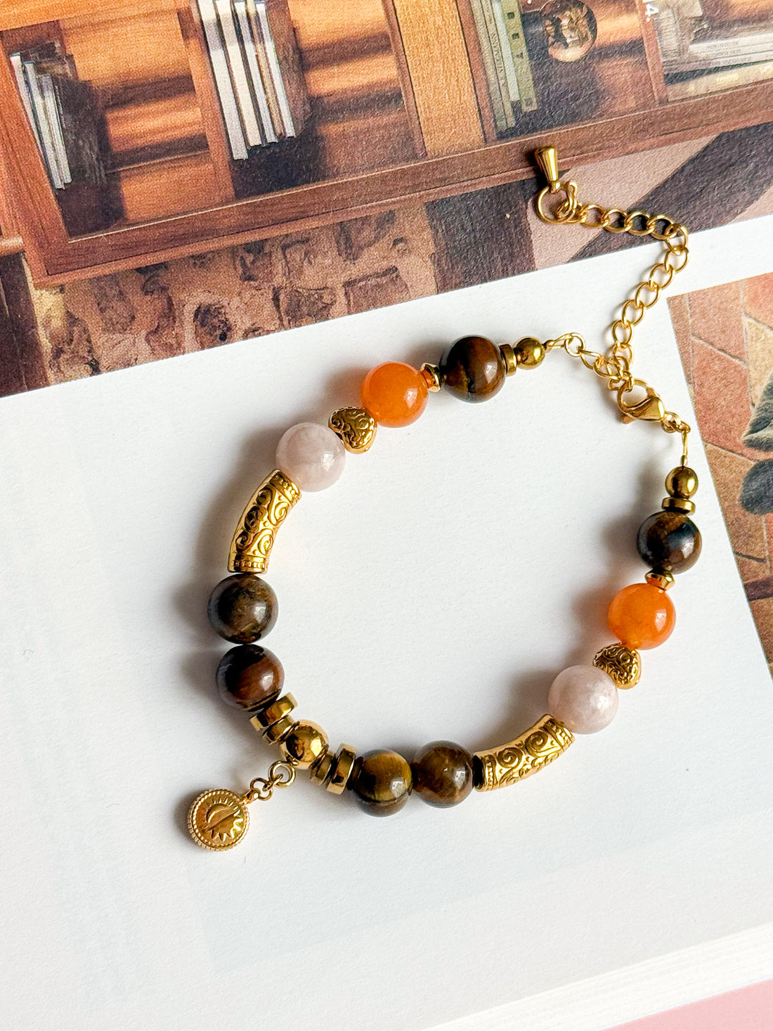 Bracelet GABRIELLE - Oeil de Tigre, Quartz orange et Calcite